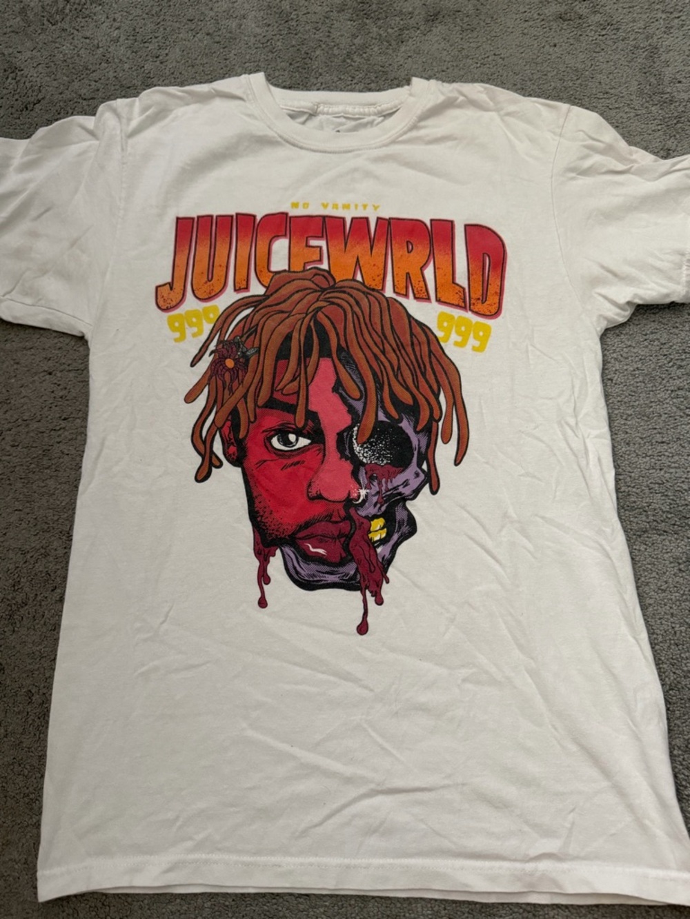 White Graphic Short Sleeve Tee with Red Orange Print